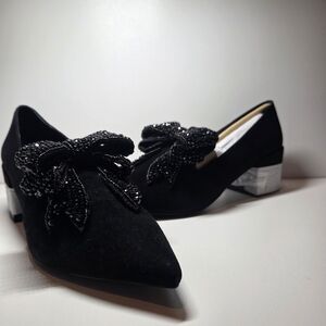 Jeffrey Campbell Black Loafers with Beaded Bow